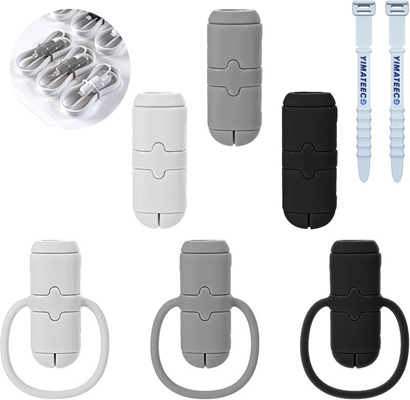 YIMATEECO Charger Cable Protectors, 6Pcs 2 in 1 Double-End Silicone Charger Cable Saver Compatible with Android iPhone Cables with USB-C Type-C, Storage Anti-Break Cord Protective Cover (3 Sets) - Image 1